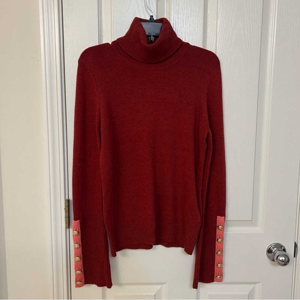 Ramy Brook Brianna Metallic Turtleneck Sweater in Cabernet Size M - Picture 3 of 7
